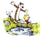 Calvin and Hobbes crossing a tree